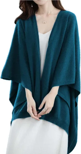 Vista 8 de Chal tipo poncho para mujer, cárdigan talla grande 100% lana merino, capa de otoño e invierno, suéter abierto