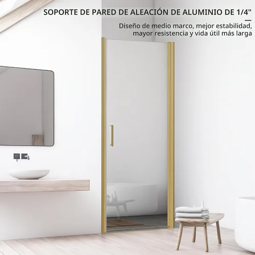 Vista 3 de Puerta de ducha de baño, puerta de ducha de vidrio templado sin marco, panel de ducha de 28" de ancho x 72" de alto, puerta de ducha batiente simple