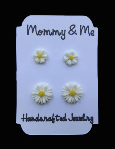 Vista 6 de Aretes de margaritas para mamá e hija, joyería de flores a juego para madre e hija