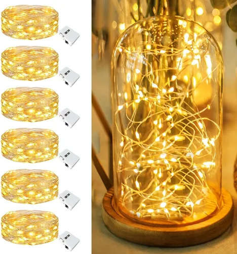 Vista 12 de Paquete de 12 luces de hadas que funcionan con pilas, 20 luces LED parpadeantes de 7 pies, 3 modos, mini luces a granel impermeables para tarros