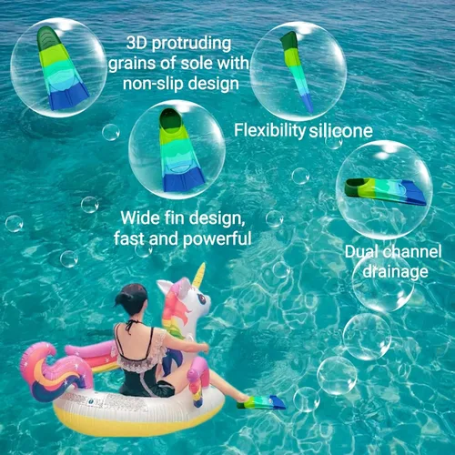 Vista 5 de Fadgesy - Aletas de entrenamiento de natación, cómodas aletas de silicona para nadar y bucear, tamaño adecuado para niños, niñas, niños y adultos