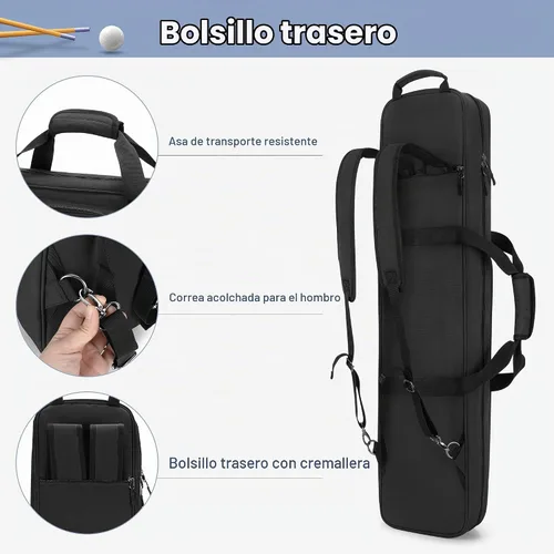 Vista 4 de GOBUROS Estuche para taco de billar de 4 x 5, funda de transporte con capacidad para 4 traseros y 5 ejes, bolsa suave para palos de piscina