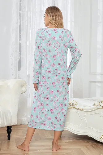 Vista 6 de IZZY + TOBY Camisones de algodón de manga larga para mujer, camisón de algodón suave para mujer, camisón largo para dormir