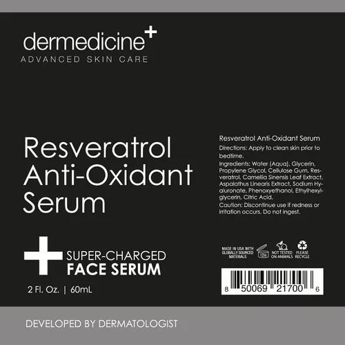 Vista 6 de Dermedicine Suero líquido de resveratrol para el cuidado de la piel facial para el cuidado de la piel, suero de resveratrol para la cara, 2 fl oz