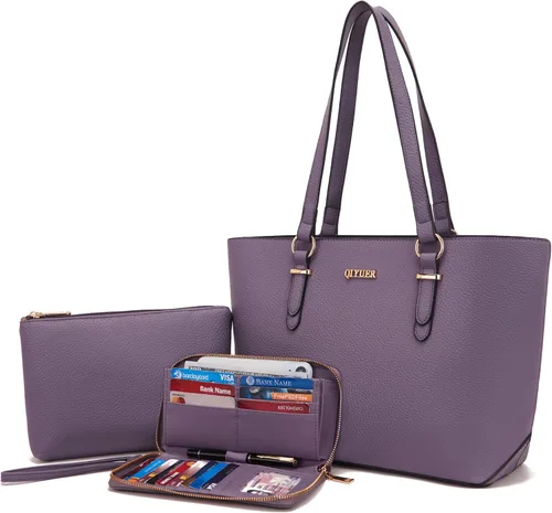 Vista 31 de Qiyuer - Juego de carteras y bolsos para mujer, bolso de trabajo, bolso de mano, bolso de hombro con asa superior, bolso con cartera a juego