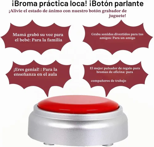 Vista 2 de Botón grabable, botón de grabación parlante, botón fácil de grabar por voz 30S, botón de efecto de sonido con reproducción (rojo y plateado)