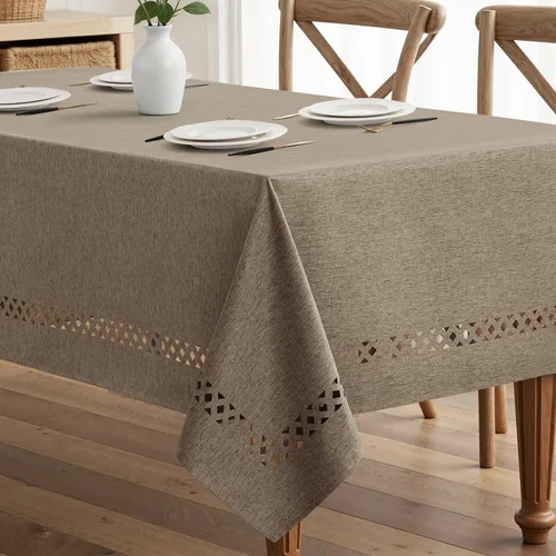 Vista 16 de MIULEE Mantel redondo de poliéster de lino beige con recortes decorativos, impermeable, resistente a las manchas y al encogimiento, 60 x 60
