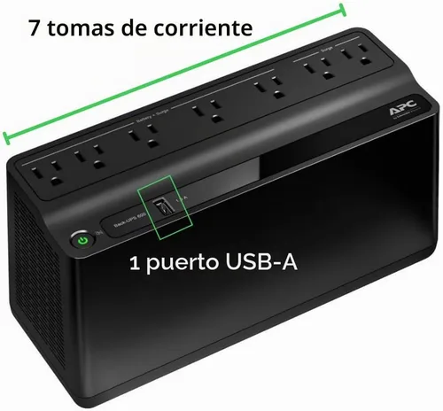 Vista 2 de APC Respaldo de batería de UPS y protector contra sobretensiones, fuente de alimentación de batería de respaldo de 600 VA, respaldo BE600M1