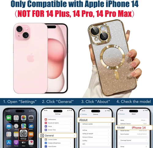 Vista 2 de Misscase Funda magnética compatible con iPhone 14 con purpurina y protector de lente de cámara, protección completa, compatible con MagSafe