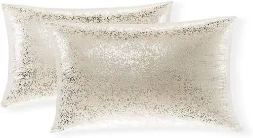 Vista 25 de Xinrjojo Juego de 2 almohadas brillantes en negro y dorado, almohadas suaves y brillantes decorativas, juego de fundas de almohada cuadradas negras