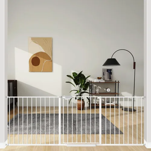 Vista 12 de ALLAIBB Triple Lock - Puerta extra ancha para bebé, montada a presión, para caminar a través de cierre automático seguro, de metal negro, perro
