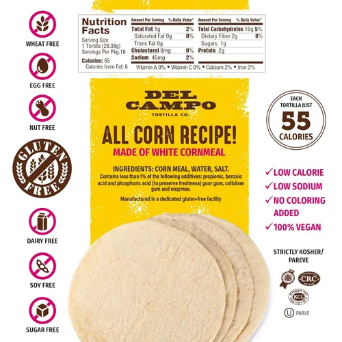 Vista 2 de Del Campo Tortillas de maíz suaves, Bolsa redonda de 6 in, 1 lb lb. Auténtica comida mexicana de maíz 100 % natural, sin gluten Opciones