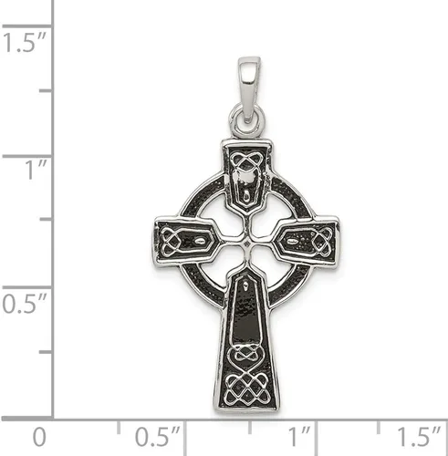 Vista 2 de Colgante de plata de ley 925 maciza con nudo celta antiguo irlandés Claddagh con cruz