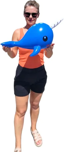Vista 6 de Narval inflable de 24 pulgadas (azul) para decoración de fiesta de cumpleaños (1 unidad)