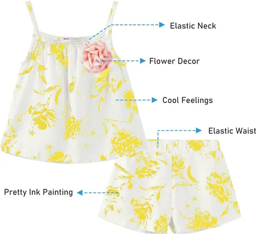 Vista 46 de LittleSpring Conjunto de verano para niñas con camiseta sin mangas y pantalones cortos florales