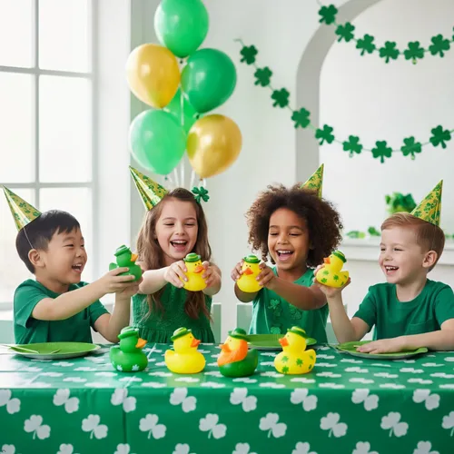 Vista 5 de 27 piezas de patos de goma para el día de San Patricio, accesorios para baby shower, mini patitos de 2.16 pulgadas, juguetes de baño para niños