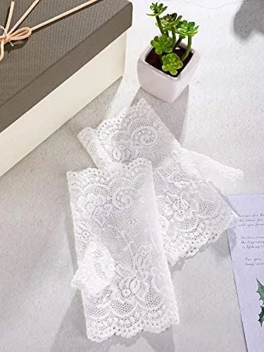 Vista 8 de Women Short Lace Gloves Fingerless Lace Gloves Tea Party Gloves Sunblock Bridal Floral Gloves