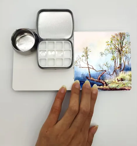Vista 3 de Caja de pintura de cuadrícula de 12 colores, paleta de bocetos portátil, paleta de pintura de acuarela para dibujar, estuche de pintura de viaje