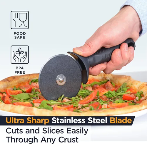 Vista 4 de Deiss Lux - Cortador de pizza resistente con cortador de ruedas, rueda de acero inoxidable afilada y suave con mango antideslizante de fácil agarre