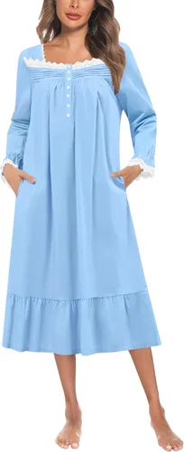 Vista 51 de YOZLY Camisones de algodón para mujer con bordado, sin mangas, con bolsillos S-XXXL