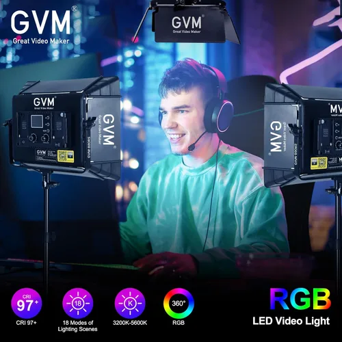 Vista 4 de GVM Kits de iluminación de fotografía RGB con 3 cajas de luz, luces de estudio 880RS 60W con control Bluetooth, 3 paquetes de luz de video con 18