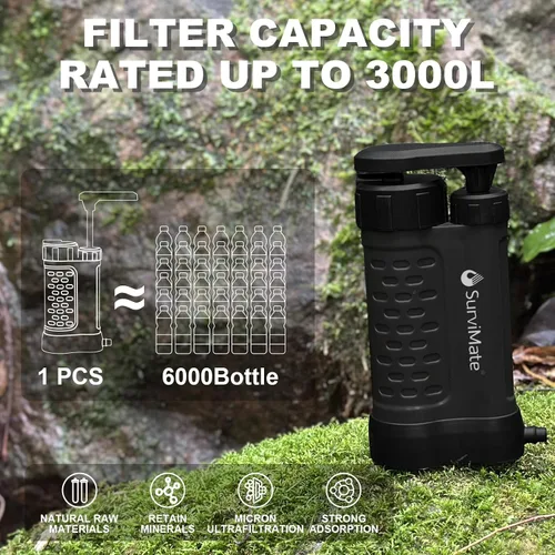 Vista 3 de SurviMate Bomba de supervivencia del purificador de agua,Sistema purificador de agua de 5 etapas de 0.01 micrones,Bomba de mano Filtro de agua
