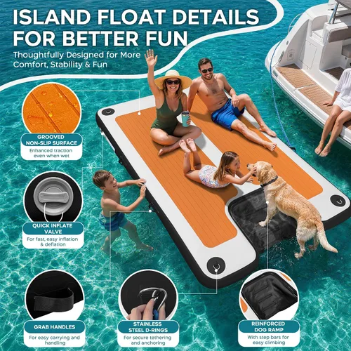 Vista 6 de AWEMUFA Muelle flotante inflable con rampa de 5 pies/6 pies/8 pies/10 pies, plataforma flotante flotante, tapete flotante de isla flotante, flotador