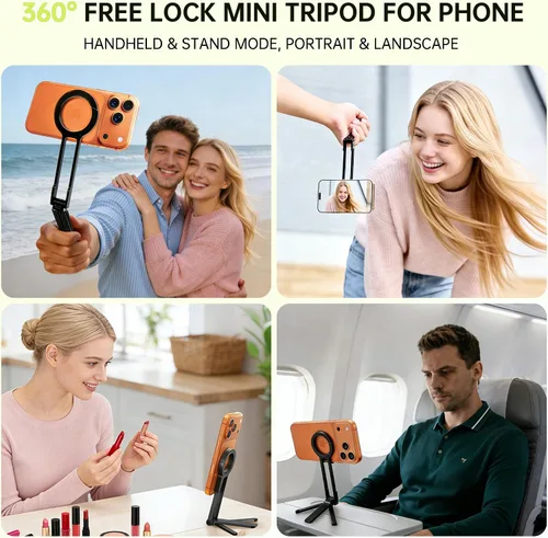 Vista 6 de Soporte magnético para trípode para teléfono, mini trípode de aluminio para teléfono celular, soporte de bolsillo para teléfono celular, imán