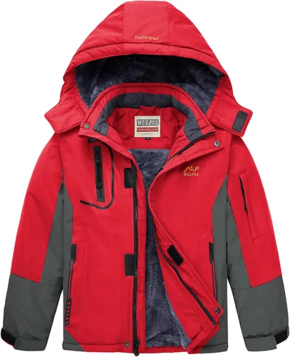 Vista 14 de WULFUL - Chaqueta impermeable de esquí para niño, con capucha, forro polar cálido, abrigo de nieve para el invierno Agua