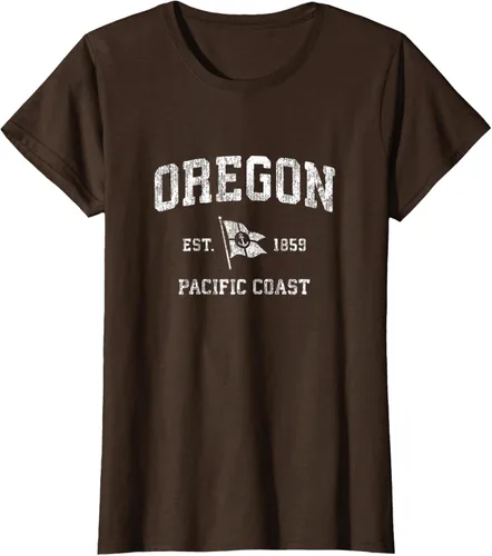 Vista 26 de Oregon Vintage barco ancla bandera diseño de West Coast Retro Tee, hombre S, Arándano