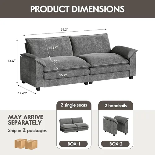Vista 2 de Homall Sofá Seccional Modular de 80", Sofá Biplaza con Cojín de Doble Capa, Combinación DIY de Chenille Profundo Sofá Nube de 2 Asientos para Sala