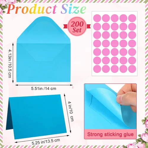 Vista 6 de Yeaqee Paquete de 200 tarjetas en blanco con sobres y calcomanías, tarjetas de notas de agradecimiento, sobres autoadhesivos, tarjetas