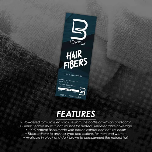 Vista 3 de L3 Fibras capilares – Cubren el punto calvo o el cabello fino – Acabado de aspecto natural – Cobertura gris instantánea y cabello más grueso (negro)