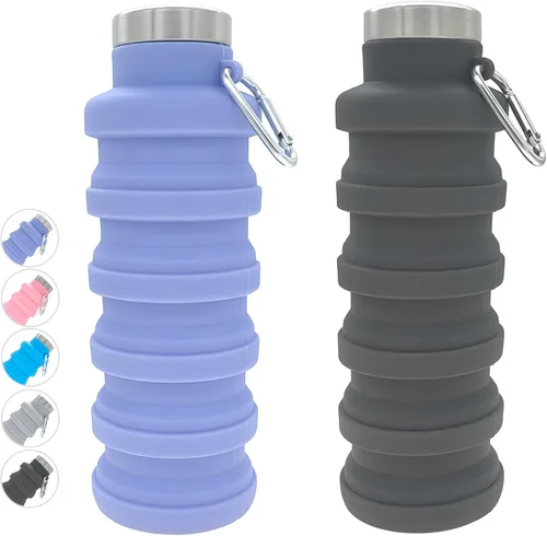 Vista 15 de YCT Botella de agua plegable de 17 onzas (16.9 fl oz), botella de agua deportiva portátil de viaje, botellas de agua plegables de silicona Negro