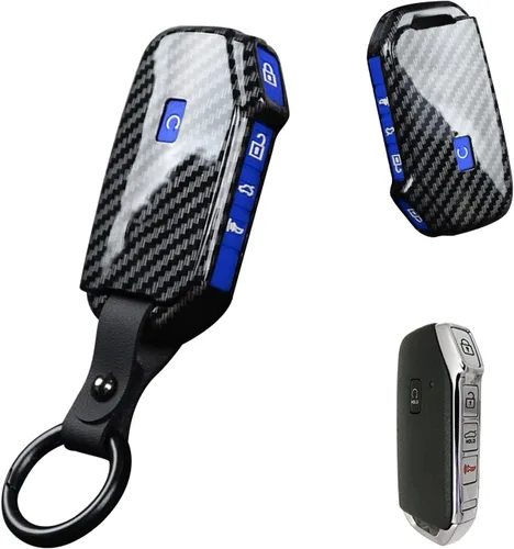 Vista 10 de x xotic tech Funda de llave con patrón de fibra de carbono negro brillante en ABS con cubierta de botón de silicona negra, compatible con KIA K3 4