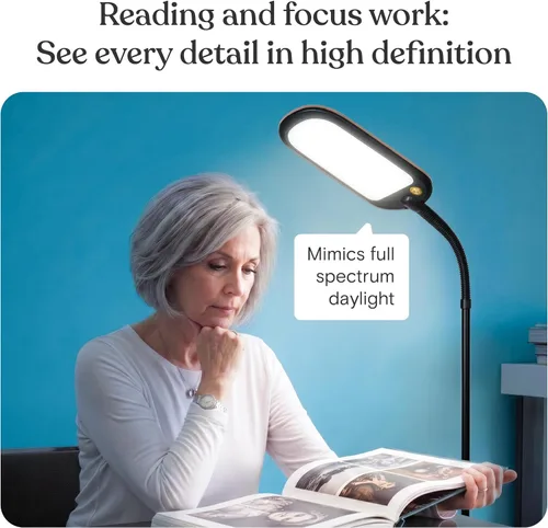Vista 2 de Brightech Litespan - Lámpara de pie LED delgada, luz de lectura moderna sobre silla para salas de estar y oficinas, alta con cuello de cisne Madera
