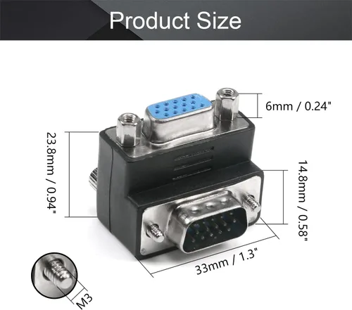 Vista 2 de Fielect DB15 VGA cambiador de género de 15 pines hembra a macho de 3 filas de ángulo recto Mini cambiador de género adaptador conector para 15pin