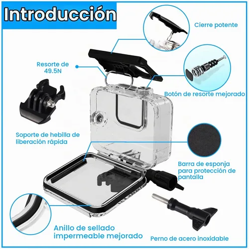 Vista 6 de Para Gopro Hero 8 Accesorios Negro Protección Impermeable Carcasa Caso Buceo 60M Protector para Gopro Hero 8 Deportes Cámara, IP68