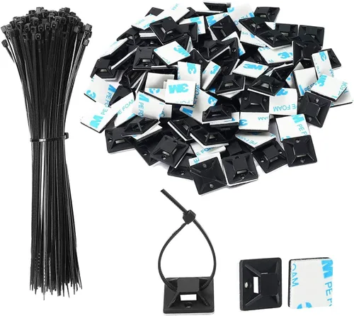 Vista 8 de Montajes de bridas de cables - SeuYeugX 100 PIEZAS Juego de montajes autoadhesivos para cables para gestión de cables con almohadillas adhesivas