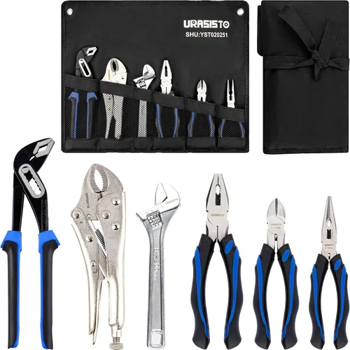 Vista 8 de URASISTO Kit de herramientas de mantenimiento del hogar de 4 piezas para hombres, incluye junta de ranura, nariz larga, corte diagonal, alicates