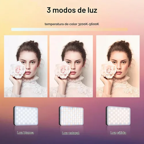 Vista 3 de King Ma Luz para selfie, luz LED con 3 modos y clip recargable Vlog Light