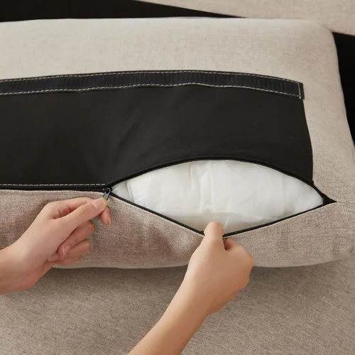 Vista 6 de Sofá modular convertible de 101 pulgadas, moderno sofá en forma de U de tela de lino con 2 otomanas de almacenamiento y bolsillo de almacenamiento