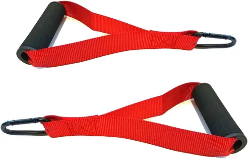 Vista 4 de FITNESS MANIAC 2 mangos en D para entrenamiento de fuerza de fitness, agarre de espuma, anillo en D, estribo, correas de gancho de acero, mango