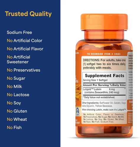 Vista 6 de Puritan's Pride Carotenoide de luteína Lutigold Premium 6mg con zeaxantina para hombres y mujeres, suplemento dietético para apoyo a la salud