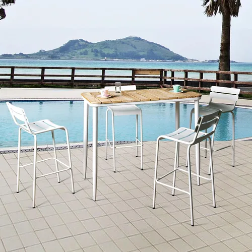 Vista 5 de Taburetes de bar de metal con respaldo, sillas de patio extra altas, silla de café moderna para cocina interior y exterior, taburete de comedor