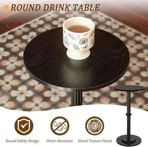 Vista 6 de MaxSmeo Mesa para Bebidas, Mesa Lateral Pequeña para Espacios Pequeños, Mesa Terminal Redonda Moderna con Pata de Madera Acanalada, Negro