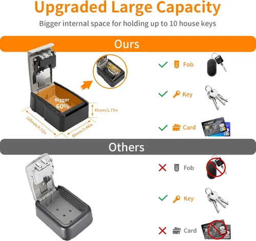 Vista 2 de Caja de bloqueo de llave de capacidad extra grande UPGRADE, caja de bloqueo de llave montada en la pared resistente a la intemperie para llaves