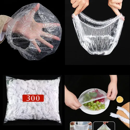 Vista 3 de 300 fundas elásticas reutilizables para alimentos, cubiertas elásticas para cuencos y platos para almacenamiento de alimentos a prueba de pan