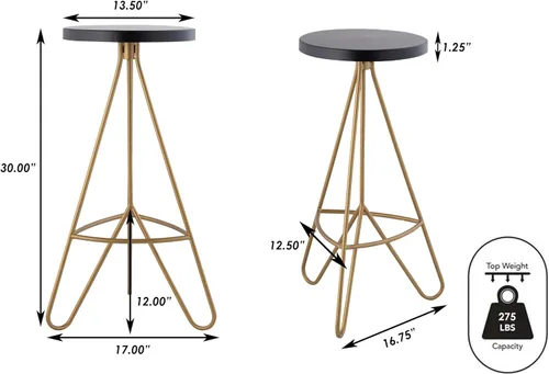 Vista 3 de JONATHAN Y Trinity BSL1002A - Taburete de bar moderno de metal de 30 pulgadas para isla de cocina, asiento redondo con patas de horquilla doradas