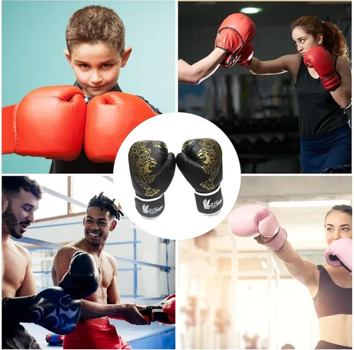 Vista 4 de LAFANDE Guantes de boxeo para hombres y mujeres, guantes de combate transpirables de Muay Thai Negro